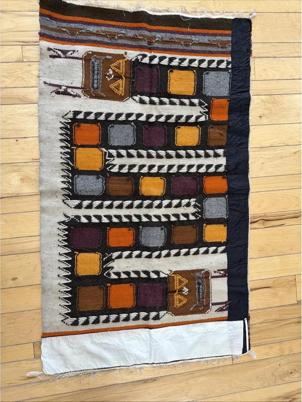 VTG Hand Woven Wool Rug Double Head Snake 46x28” Southwestern Rustic Lodge Ranch